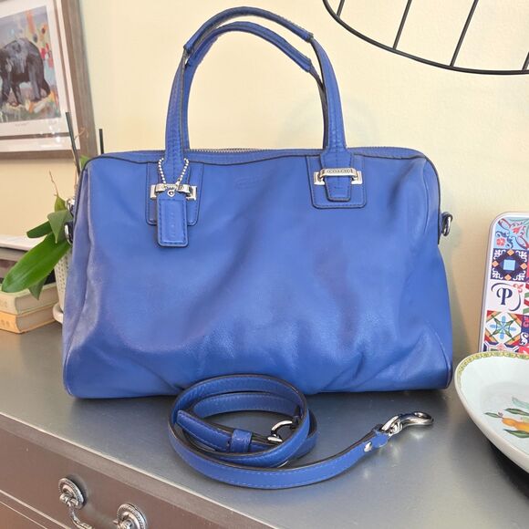 Coach Handbags - Coach Satchel Top Handle Shoulder Bag Leather Purple Blue Xtra Strap  F25296 EUC